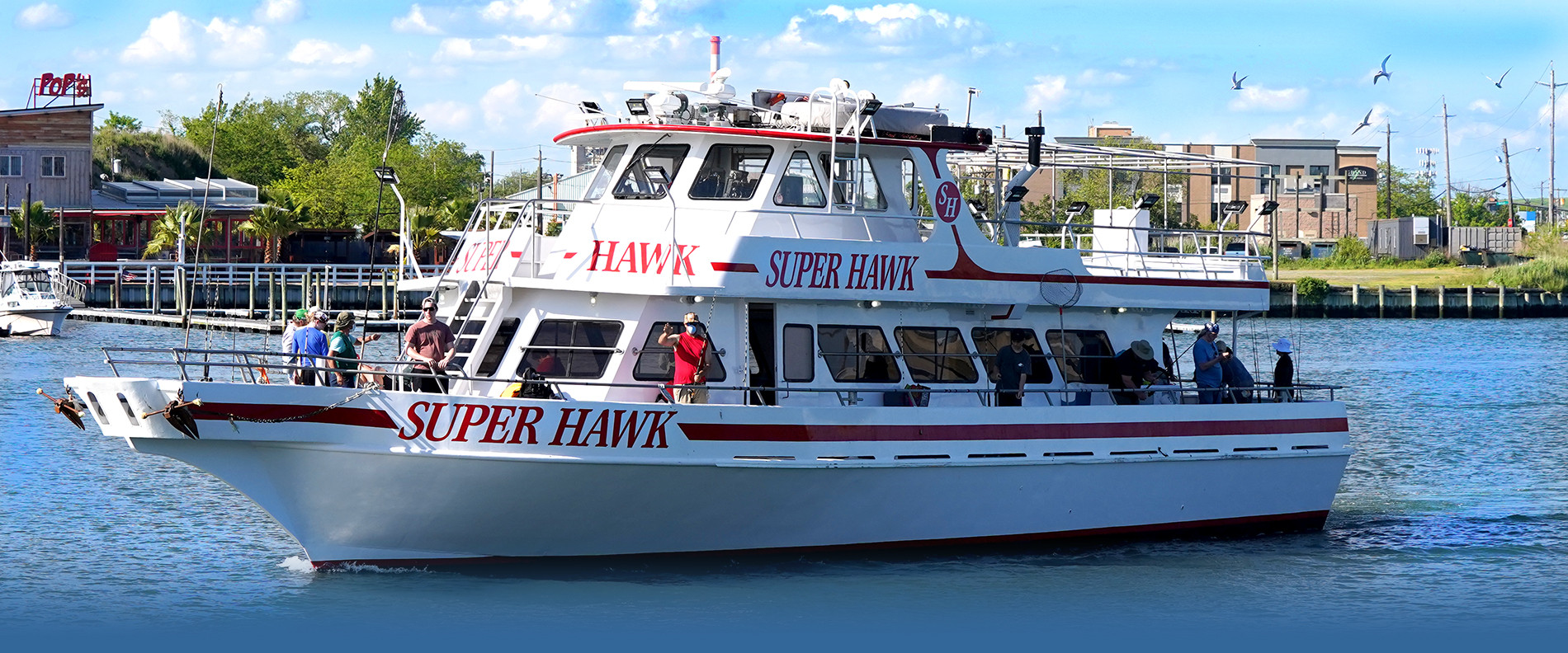 Fishing boat Point Lookout NY — anglers on South Shore waters aboard Super Hawk in 2026